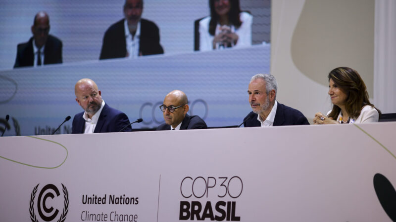 10/11/2025 - Belem - Ambassador André Corrêa do Lago, president of COP 30 and Ana Toni Executive Director COP30, attends the a interview during of the 30th Conference of the Parties (COP30). Photo by Ueslei Marcelino/COP30